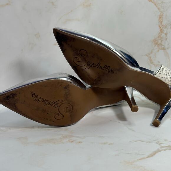 Seychelles Silver High Heels 7.5 Pointed Toe D'Orsay Leather‎ Pumps 3.5" Formal - Picture 9 of 13